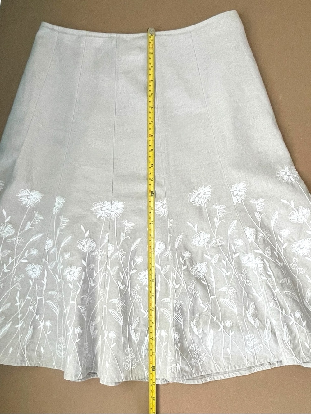 Christopher & Banks Linen Blend Embroidered Floral Midi Skirt Cottagecore Boho - Picture 5 of 10